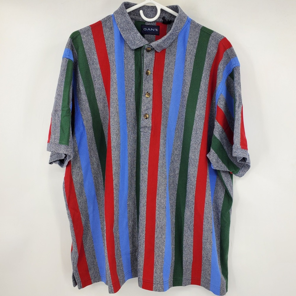 Gant 2X Big Vintage Stripe Polo Shirt Multicolor Cotton Pique 90s Grandpa Y2K